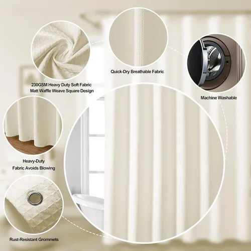 Miniatura 2 de MISS SELECTEX Cortina de ducha de tela lavable a máquina, clásica tela gruesa de punto gofre, duradera para baño, tela repelente al agua de alta