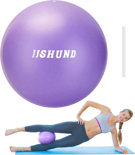 Miniatura 10 de jjshund Pelota de pilates, pequeña pelota de yoga de ejercicio de 9,8 pulgadas con guía de ejercicios, para gimnasio en casa, yoga, pilates