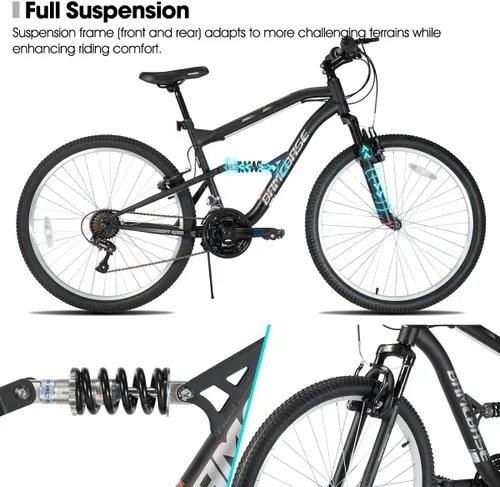 Miniatura 3 de Hiland Bicicleta de montaña de suspensión completa para hombre, 18 velocidades, rueda de 26 pulgadas, bicicleta de doble freno V para hombres