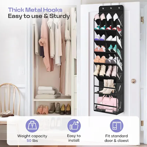 Miniatura 6 de MISSLO Organizador de zapatos transparente para colgar sobre la puerta, con bolsillos profundos y grandes, para armario, 20 pares de soportes