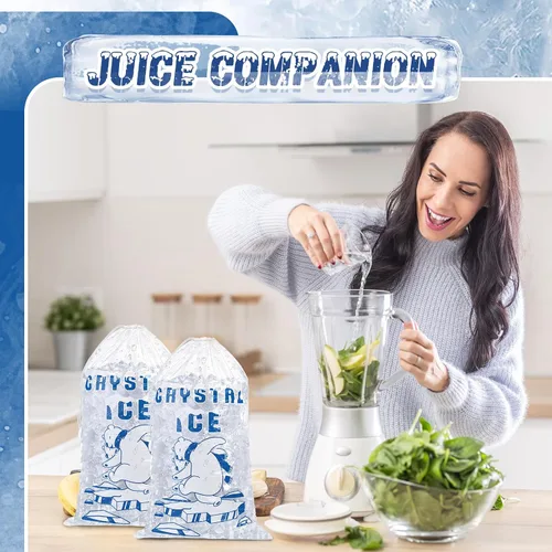 Miniatura 6 de Honoson 100 bolsas de almacenamiento de hielo de plástico de 8 libras con cierre de cordón de algodón para barbacoas, campamentos, puestos