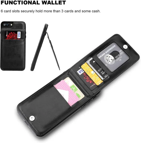 Miniatura 4 de KIHUWEY Funda tipo cartera para iPhone 7/8 Plus con tarjetero de crédito, cierre magnético de cuero de primera calidad, resistente funda protectora