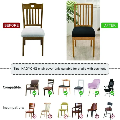 Miniatura 5 de Fundas de asiento para silla, juego de 6, fundas elásticas negras para silla de comedor cuadradas, extraíbles y lavables, protector de asiento