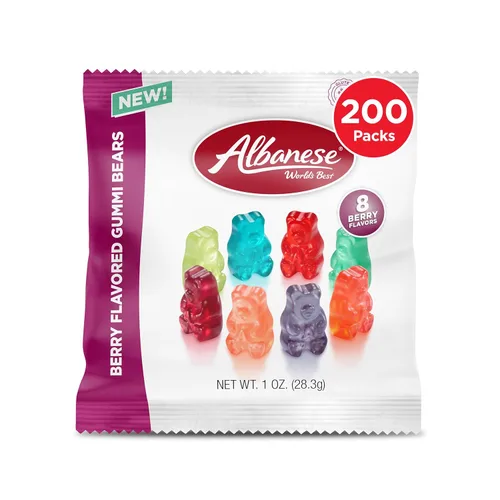 Albanese World's Best Berry Flavored Gummi Bears, bolsas de dulces de 1 onza, envueltas individualmente, paquete de 200