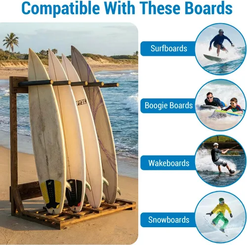 Miniatura 2 de MyGift Estante vertical independiente para tablas de surf de 4 pies de alto, estilo casa de playa, soporte de almacenamiento para tabla de remo SUP