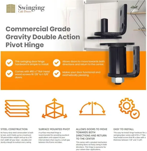 Miniatura 4 de S7512 Bisagra de pivote de doble acción por gravedad de grado comercial, bisagras de puerta de salón, puertas batientes y de cafetería, herrajes