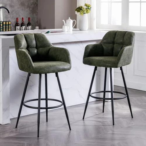 Miniatura 29 de ROCITY Juego de 2 taburetes de bar de terciopelo con respaldo, silla de bar beige para isla de cocina, taburetes de bar modernos con patas de metal