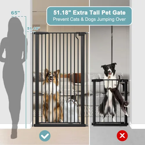 Miniatura 3 de Puerta extra alta para mascotas de 51.18 pulgadas para gatos y perros, puerta extra ancha de 29.6 a 40.5 pulgadas para escaleras y puertas, puerta