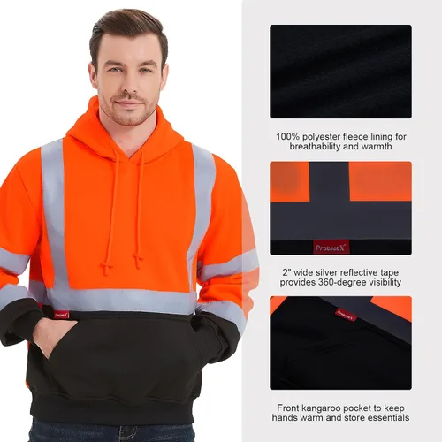 Miniatura 3 de ProtectX Hi Vis - Sudadera con capucha para hombres y mujeres, de alta visibilidad, reflectante, con bolsillos, para construcción, trabajo, clase 3