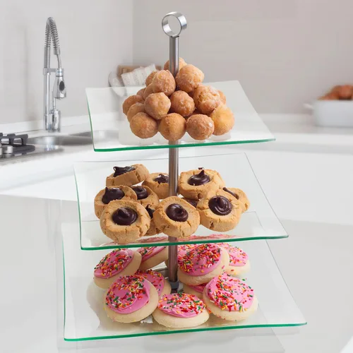 Miniatura 3 de Chef Buddy soporte cuadrado de vidrio para buffet y postre de 3 niveles.
