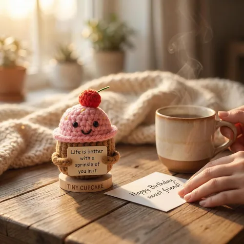 Miniatura 5 de Regalo de Amistad para Mujeres - Cupcake de Crochet Positivo Hecho a Mano con 30 Lindas Tarjetas de Afirmación - Idea de Regalo de Apoyo Emocional