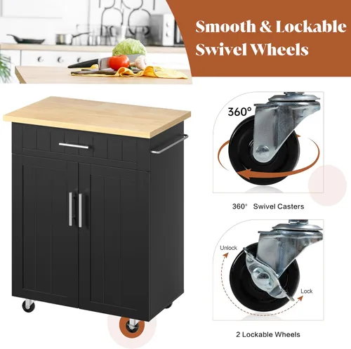 Miniatura 3 de SUNLEI Carrito de isla de cocina con ruedas con armario de almacenamiento y cajón, mesa de cocina con ruedas de 26 pulgadas de ancho, asa