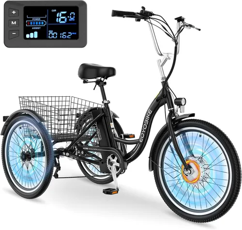 Miniatura 10 de MOPHOTO Triciclo eléctrico para adultos y personas mayores, E-Trike de 3 ruedas de 24/26 pulgadas con batería extraíble de 36 V motor de 350 W