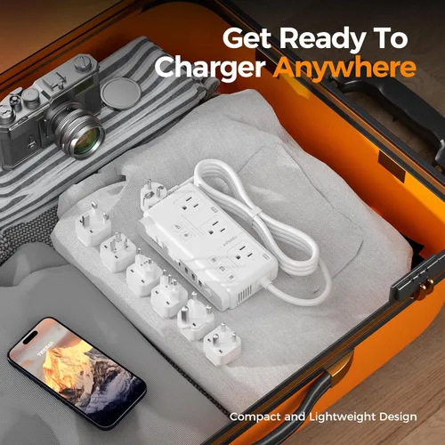 Miniatura 6 de TESSAN Convertidor de voltaje de 220V a 110V para viajes con 4 puertos USB (1 USB C), 3 tomas de corriente AC y adaptador de corriente internacional