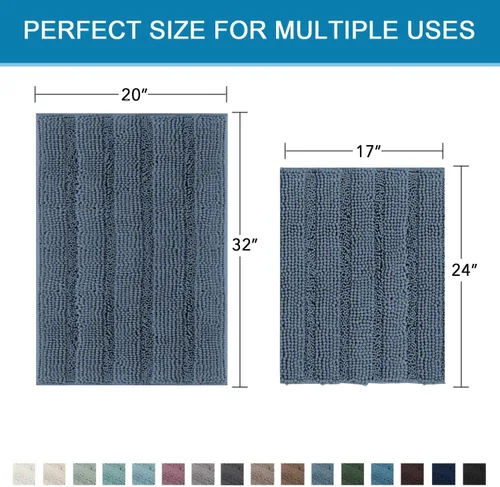 Miniatura 212 de H.VERSAILTEX Tapetes de baño antideslizantes para baño, alfombras de baño extragruesas de felpilla a rayas, tapetes de baño de 47" x 17", alfombras