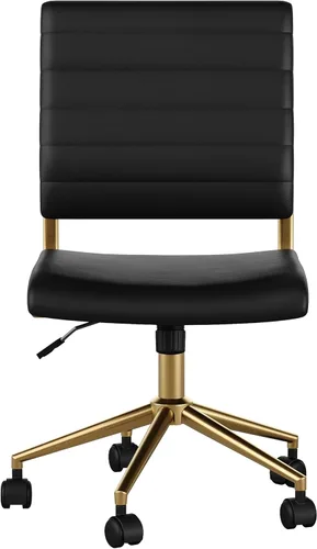 Miniatura 13 de Martha Stewart Ivy - Silla giratoria sin brazos para oficina en casa en piel sintética negra con marco de latón pulido