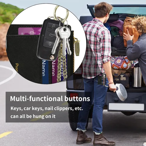 Miniatura 6 de Small Wallet for Women RFID Card Holder ID Case Wallet with key chain Wristlet Keychain with Coin Purse (B-Black)