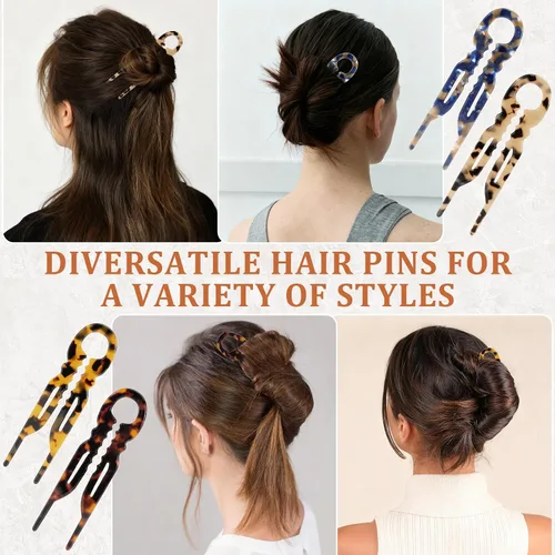 Miniatura 5 de 4 horquillas Prestige de acetato para mujer, accesorios elegantes de peinado para moños, moño francés, en forma de U, dentado, agarre fuerte