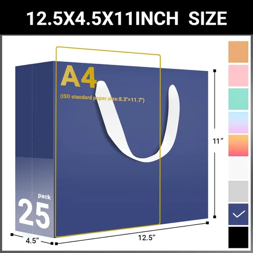 Miniatura 2 de EUSOAR Bolsas de Regalo Grandes Azul Marino, Paquete de 25 - Bolsas de Papel de Compras de 12.5"x4.5"x11" con Asas para Negocios, Manualidades