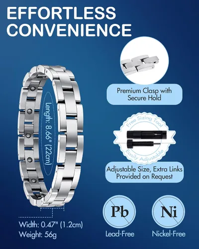 Miniatura 4 de Feraco Pulseras magnéticas para hombre, elegante pulsera de terapia magnética de acero inoxidable de titanio con herramienta de tamaño, regalos