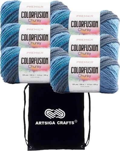 Miniatura 17 de Premier Yarns Colorfusion Chunky Autumn Sky 1174-02 - Hilo acrílico grueso y voluminoso #5 (6 madejas, el mismo lote de tinte) para ganchillo