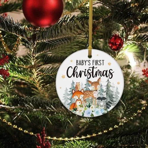 Miniatura 4 de REWIDPARTY Adorno colgante para la primera Navidad del bebé, animal del bosque, para familia, amigos, Navidad, hogar, oficina, árbol, adorno