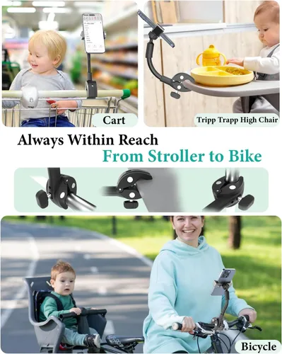 Miniatura 5 de Soporte de teléfono para cochecito, soporte de teléfono celular con cuello de cisne para cochecito de bebé, carrito de compras, bicicleta