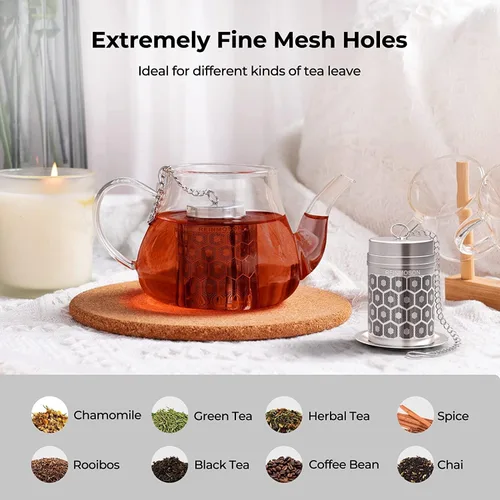 Miniatura 4 de Paquete de 2 coladores de té Reinmoson para té suelto, infusor de té de malla extrafina, acero inoxidable 304 y tapa roscada delgada actualizada, té