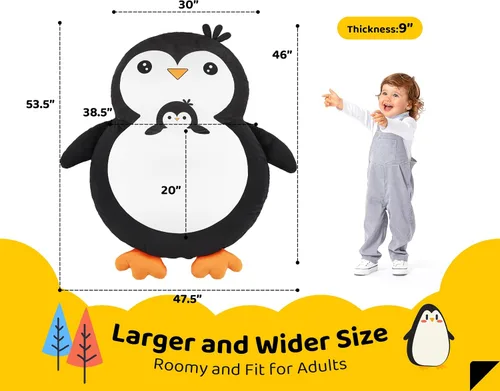 Miniatura 2 de Hobestluk Puf - Cojín de suelo para puf, puf para adultos, tumbona para sala de estar, dormitorio o sala de juegos (negro, mediano, pingüino)