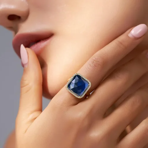 Miniatura 5 de Jupiter Anillos de piedras preciosas naturales, chapado en oro de 14 quilates, anillo cuadrado de piedras preciosas auténticas con circonita