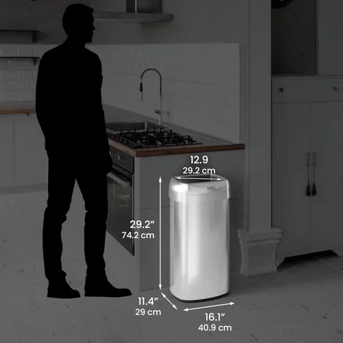 Miniatura 6 de iTouchless Bote de basura ovalado de 16 galones con tapa abierta y cubo de reciclaje con filtros de olor duales AbsorbX, ahorro de espacio, gran
