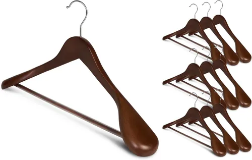 Miniatura 10 de StorageWorks - Paquete de 10 perchas de madera, perchas de hombro extra anchas para abrigos, camisas, chaquetas, pantalones, trajes, color madera