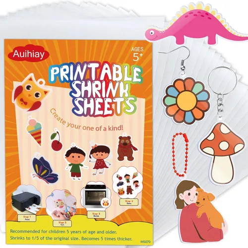 Miniatura 10 de Auihiay Hojas de plástico termorretráctil imprimibles, papel termorretráctil, arte termorretráctil para niños DIY llaveros de foto termorretráctil