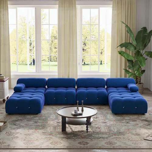Miniatura 33 de WJShome Sofá modular modular de 103.95 pulgadas, sofá convertible de terciopelo de 3 plazas minimalista para sala de estar, sofá moderno y grande