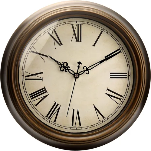 Plumeet Reloj de pared de metal grande, 13 pulgadas, sin tictac, clásico, retro, silencioso, de hierro, decorativo, cocina, sala de estar, Marrón