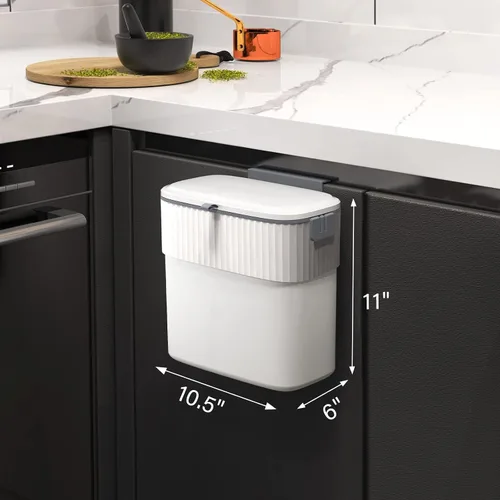 Miniatura 2 de ELPHECO Basurero Colgante con Tapa de 2.5 Galones, Contenedor de Compost de Cocina para Debajo del Fregadero, Bote de Basura de Plástico Montado