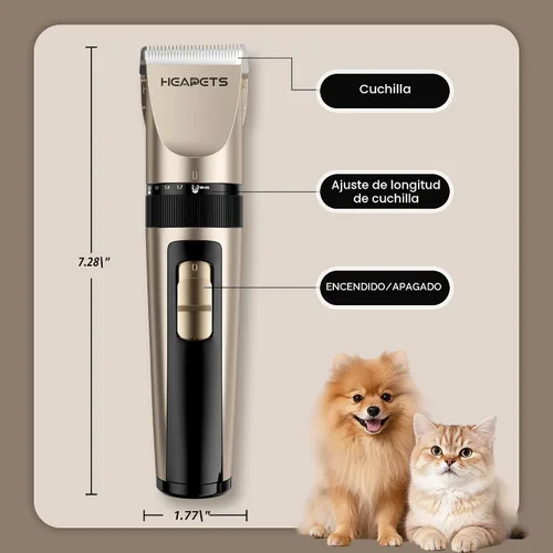 Miniatura 9 de HEAPETS - Cortapelos para perros, de bajo ruido, eléctrico, silencioso, peine ajustable, cortaúñas recargable inalámbrico para perros, gatos y Dorado