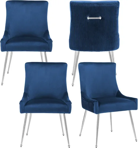 Miniatura 13 de adochr Juego de 2 sillas de comedor modernas con patas de metal dorado, silla de cocina tapizada de terciopelo, respaldo plisado, silla decorativa
