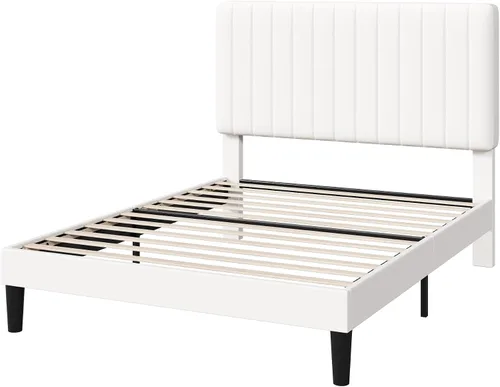 Miniatura 21 de HOOMIC Twin Bed Frame, Velvet Upholstered Platform Bed with Adjustable Vertical Channel Tufted Headboard, Mattress Foundation with Strong Wooden