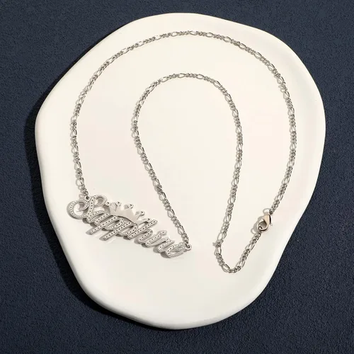 Miniatura 7 de Drawelry Collar con nombre personalizado de dos tonos con placa de oro de 18 quilates, chapado en doble corazón, placa con dije de placa de nombre