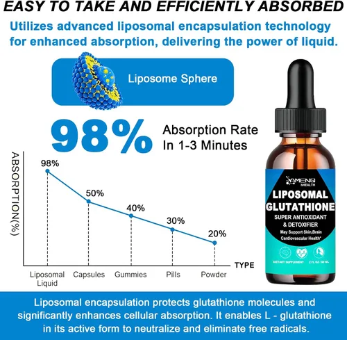 Miniatura 6 de Suplemento líquido de glutatión liposomal, forma activa L-glutatión con aceite de aloevera, vitamina C y ácido hialurónico para desintoxicación