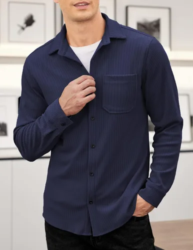 Miniatura 2 de COOFANDY Camisa de pana para hombre, estilo chaqueta ligera, de manga larga, con botones