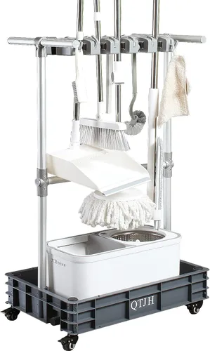 Soporte de escoba para fregona, organizador de suministros de limpieza, carritos de limpieza con ruedas, estación de limpieza, herramientas de