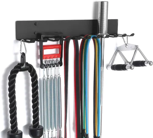 Miniatura 6 de Estante de almacenamiento multiusos para equipos de gimnasio, colgador de almacenamiento para bandas de resistencia, estante para barras, estante