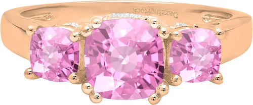 Miniatura 23 de Dazzlingrock Collection Anillo de boda de 3 piedras preciosas creadas en el centro de cojín de 0.04 quilates y diamante blanco natural redondo