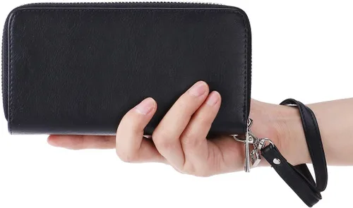 Miniatura 7 de Cartera de teléfono celular para mujer con doble cremallera y correa de muñeca extraíble