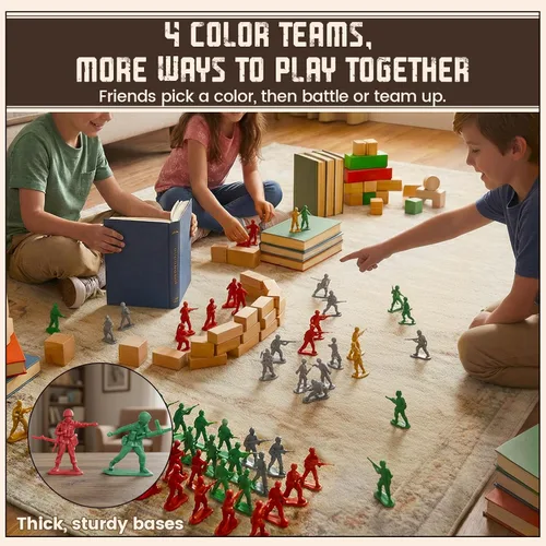 Miniatura 4 de LovesTown Juego de soldados de juguete multijugador, 120 unidades de hombres del ejército en 4 colores, rellenos de calcetines para niños