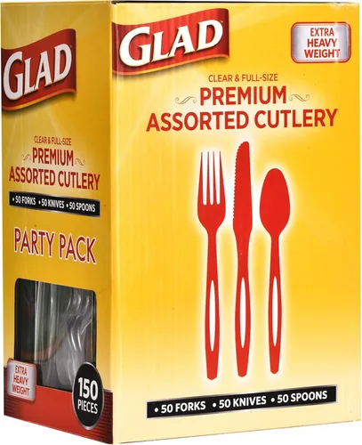 Miniatura 6 de Glad Cubiertos de plástico surtidos de alta calidad, tenedores, cuchillos y cucharas transparentes extra resistentes, juego de 150 piezas