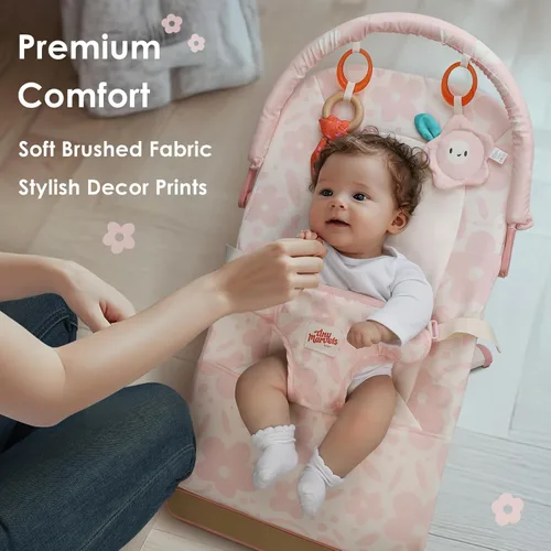 Miniatura 4 de Tiny Marvels Mecedora de bebé, Asiento de gorila de 3 puntos para bebé recién nacido y niño pequeño, Silla de columpio portátil para bebé con Floral
