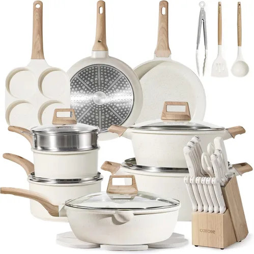 Miniatura 10 de CAROTE 10Pcs Pots and Pans Set Nonstick, Non Stick Cooking Set w/Frying Pans & Saucepans, Induction Kitchen Cookware Set Blanco